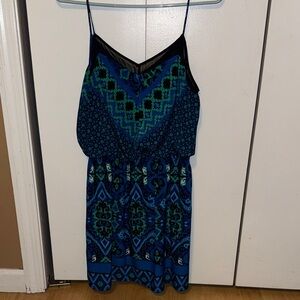 Express Blue and Green Patterned Dress